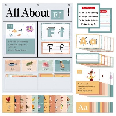 BOHEMIABY All About Letters Pocket Chart with 99 ABC Flash 34'' X 27'', White 