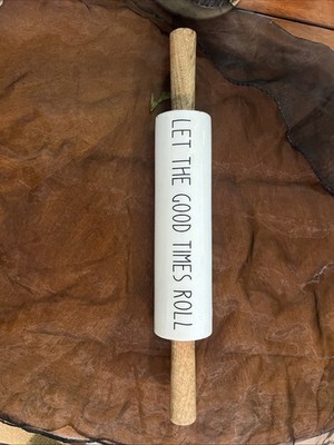 White wooden Rolling Pin ROLL WITH IT Wooden Handles EUC