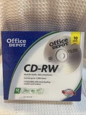 Office Depot Brand 10 Pack CD-RW 12X Speed 700MB 80Min Music Data Photos 
