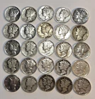 Lot Of 25 Mercury Dimes 90% Silver No Junk