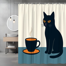 Black Cat Shower Curtain for Animal Lovers, Cute Home Decor