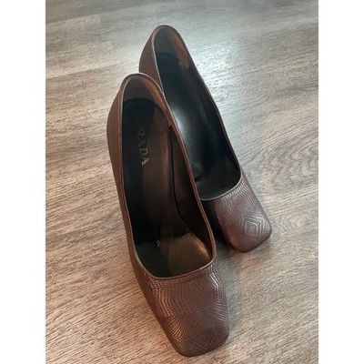 Prada Brown Textured Leather Block Heel Pumps Size 38.5