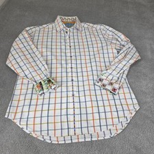 Robert Graham Button-Up Shirt Mens XL White Artwork Vibrant Flip Cuff Stretch