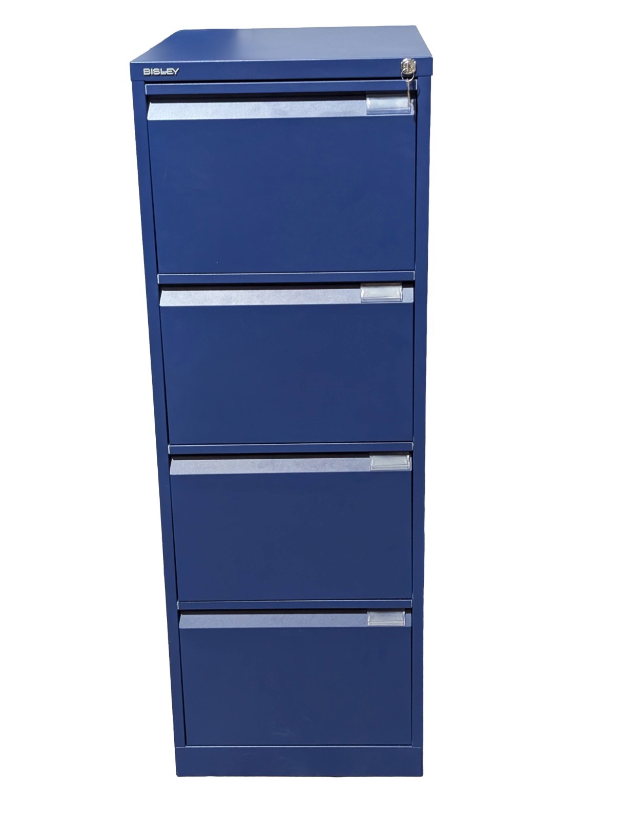 Bisley Blue 4 Drawer Foolscap Metal Filing Cabinet 1643-AV4 Lockable with 2 Keys