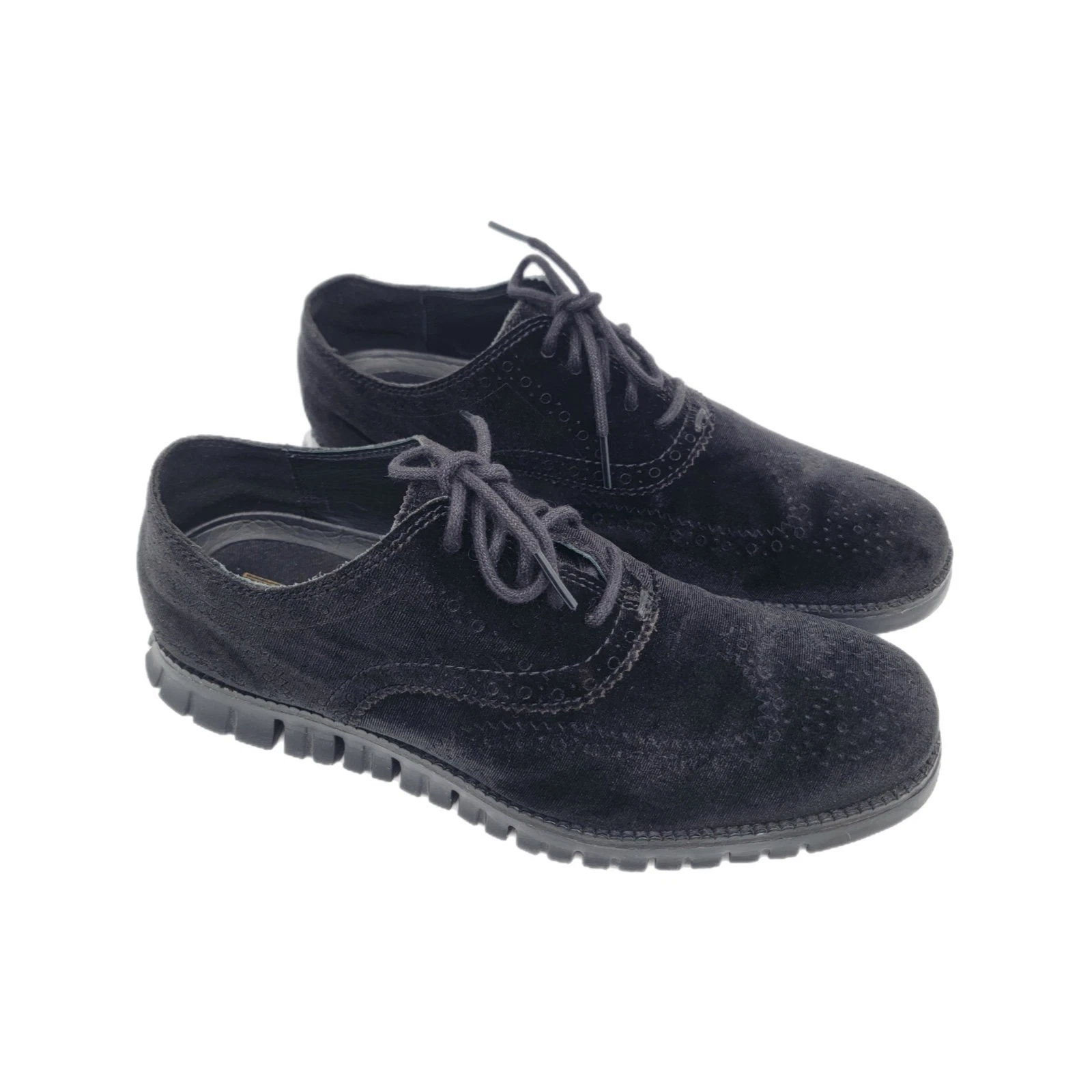 Cole Haan Zero Grand Black Velvet Wingtip Shoe Men's 7.5