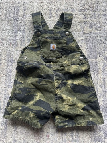 Carhartt Shortalls Baby Bib Overalls 18 Months Green Camo Snap Crotch