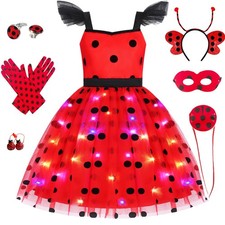 Girls Light up Ladybug Costume - Kids LED Princess Dress up Halloween Birthday P