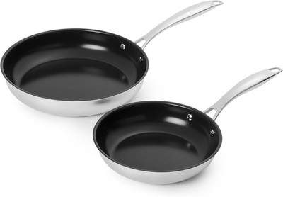 Amazon Basics 2-Piece Ceramic Non-Stick Stainless Steel Fry Pan Set, 10-Inch and