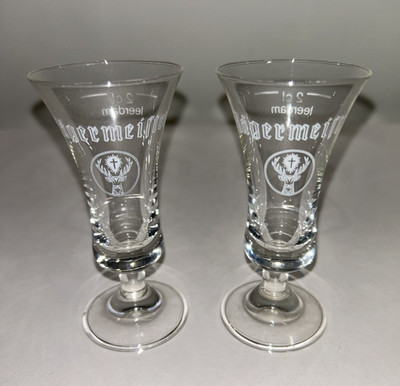 Jagermeister Tulip Shot Glasses Set of Two Rare Vintage Stem Glasses Man Cave