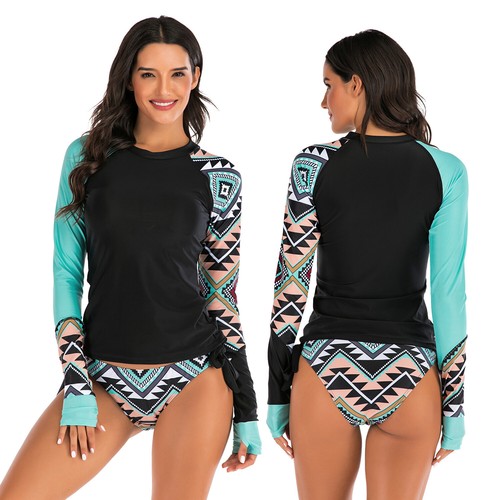 Women Two Piece Rash Guard Swimsuit Sun Protection Surfing Wetsuit Bathing Suit - Picture 16 of 16