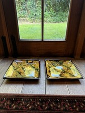 Jaspe Marbled Pottery Coin Dish, Vintage French Glazed Ceramic Catchall Tray x2