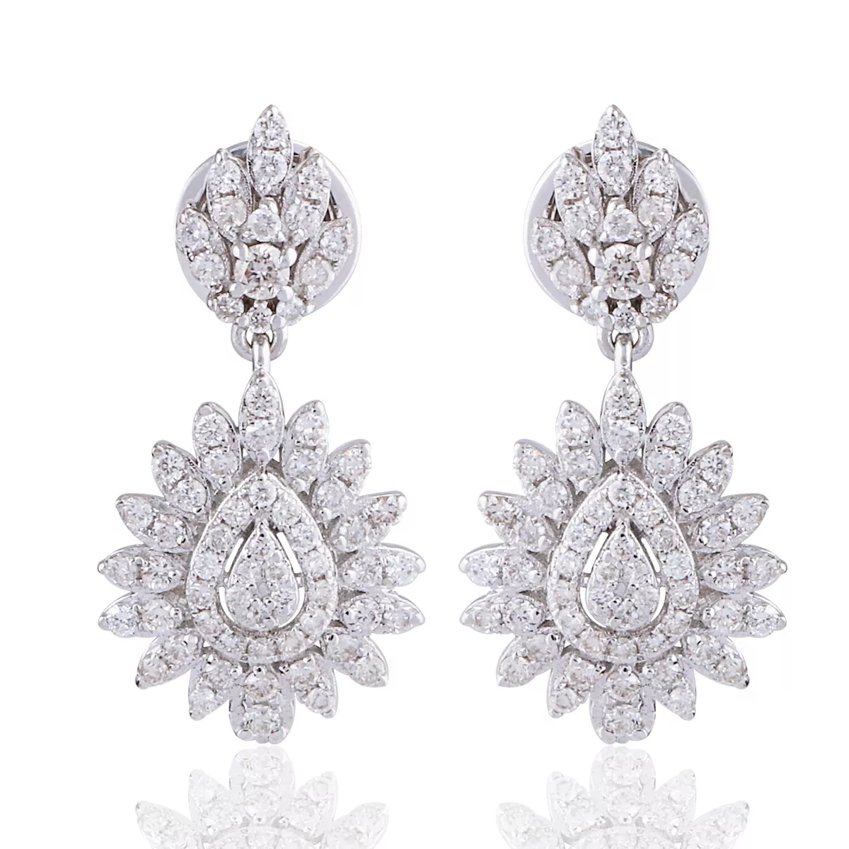 Pave H SI Diamond Designer Dangle Earrings 14K White Gold Wedding Jewelry