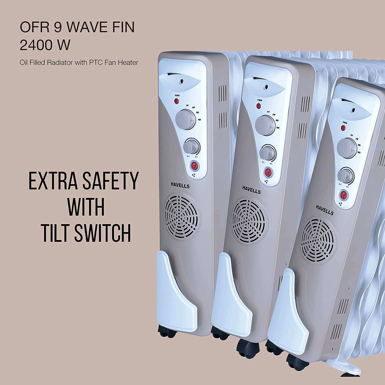 Havells OFR 9 Wave Fins with Fan Beige 2400 W white Room Heater | eBay