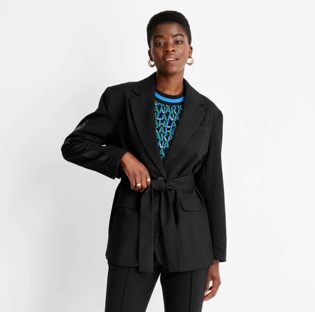 Future Collective Kahlana Barfield Brown x Target Black Tie Front Blazer  Size M