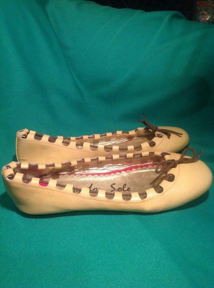 LONDON SOLE SZ 6M 37 TAN  LEATHER BEIGE BALLET FLATS SHOES CREPE SOLES MRSP $296 - Image 3 of 4