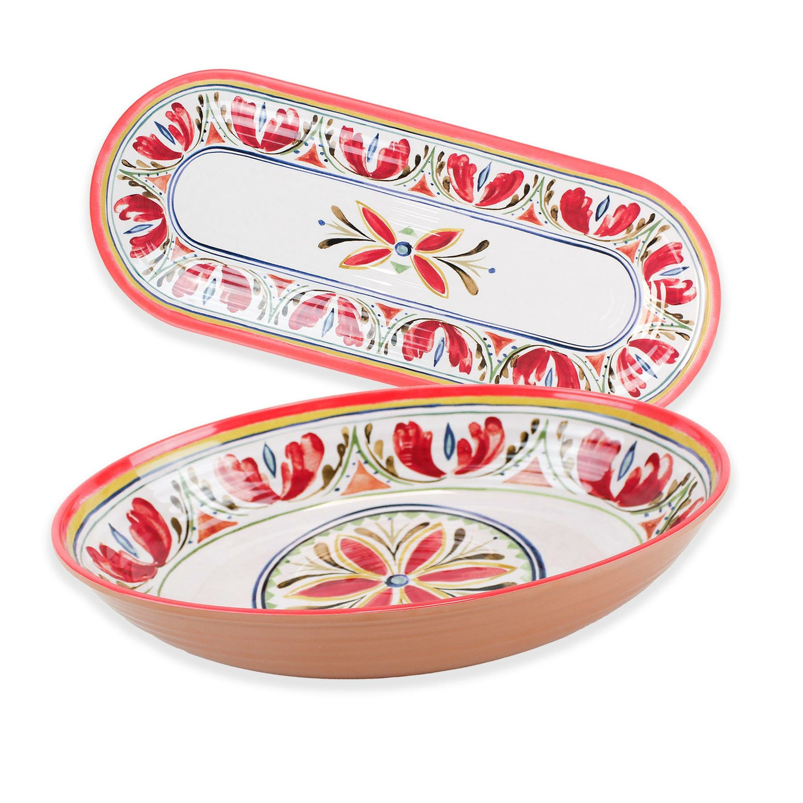 Purely Home Mediterranean - Melamine/Plastic Oval Serving Bowl & Oval Tray Set