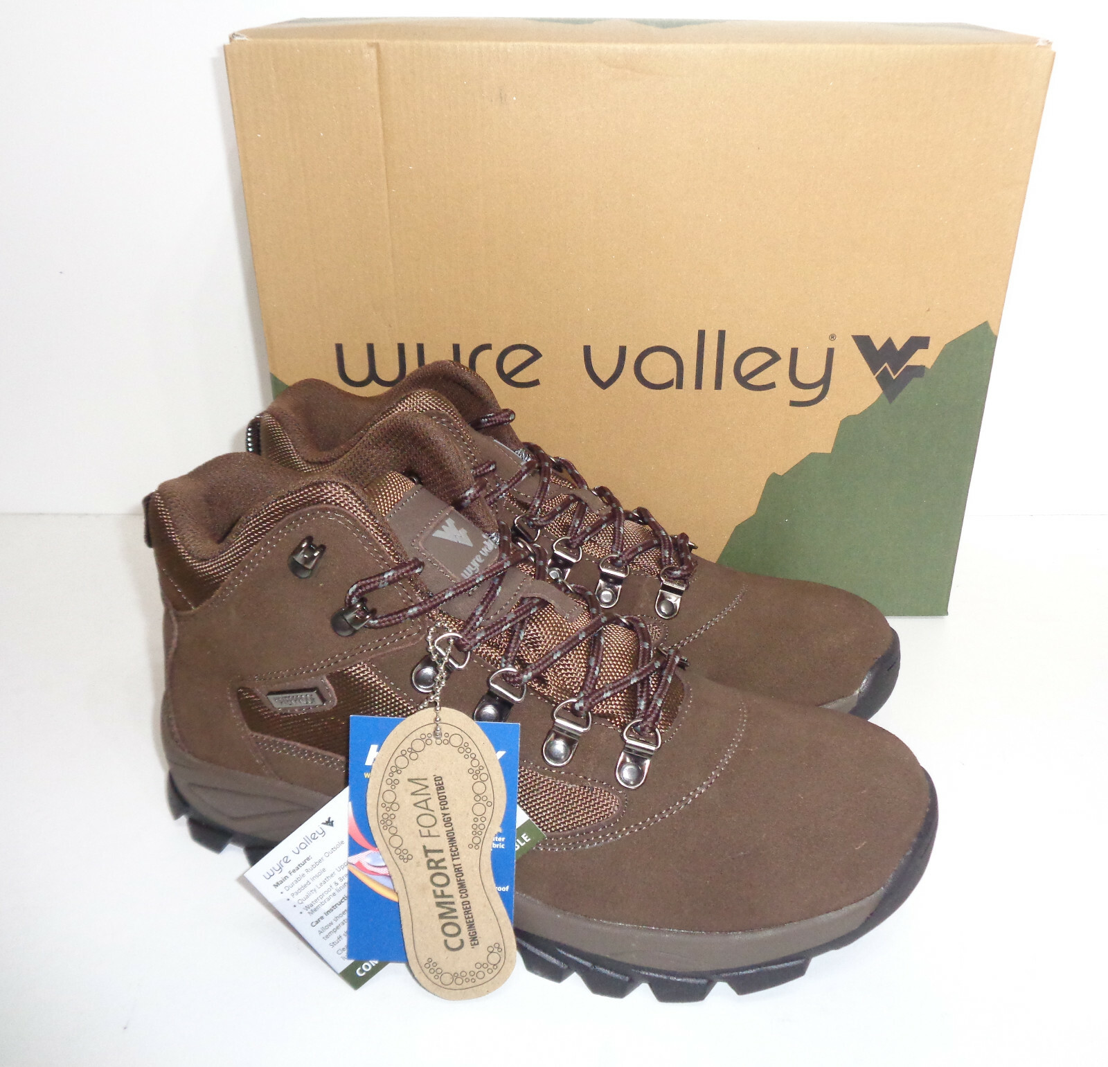Mens Leather Walking Hiking Waterproof Memory Foam Shoes Ankle Boots Trainers image 3