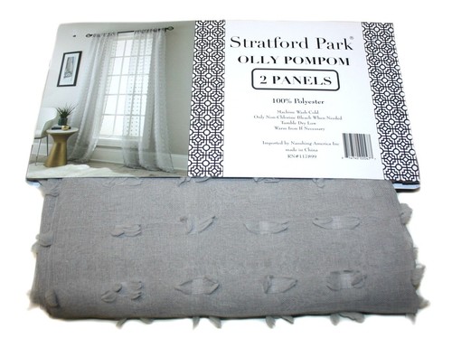 Stratford Park Rod Pocket Curtains 74'' x 84'' 2 Panels Olly Pompom, Grey - Picture 2 of 3