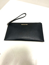 MICHAEL KORS WOMEN LARGE BLACK PEBBLED LEATHER CLUTCH MK WRISTLET WALLET LADIES