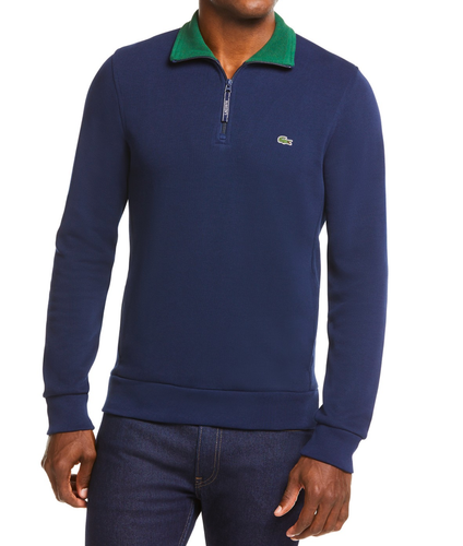 Lacoste Rib Interlock 1/2 Zip Men's Clothing Navy Blue : 6 (XL)