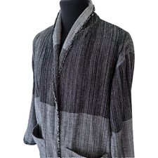 Eileen Fisher Organic Cotton Hazy Blocks Striped Long Jacket Size S/m
