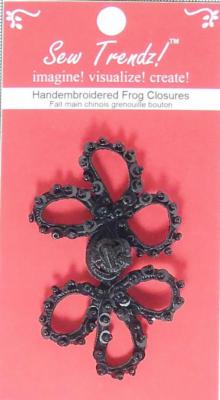 Black Frogs Button Closures-3 Loops Sequin Beaded - 1 Pair/pk - #FG13