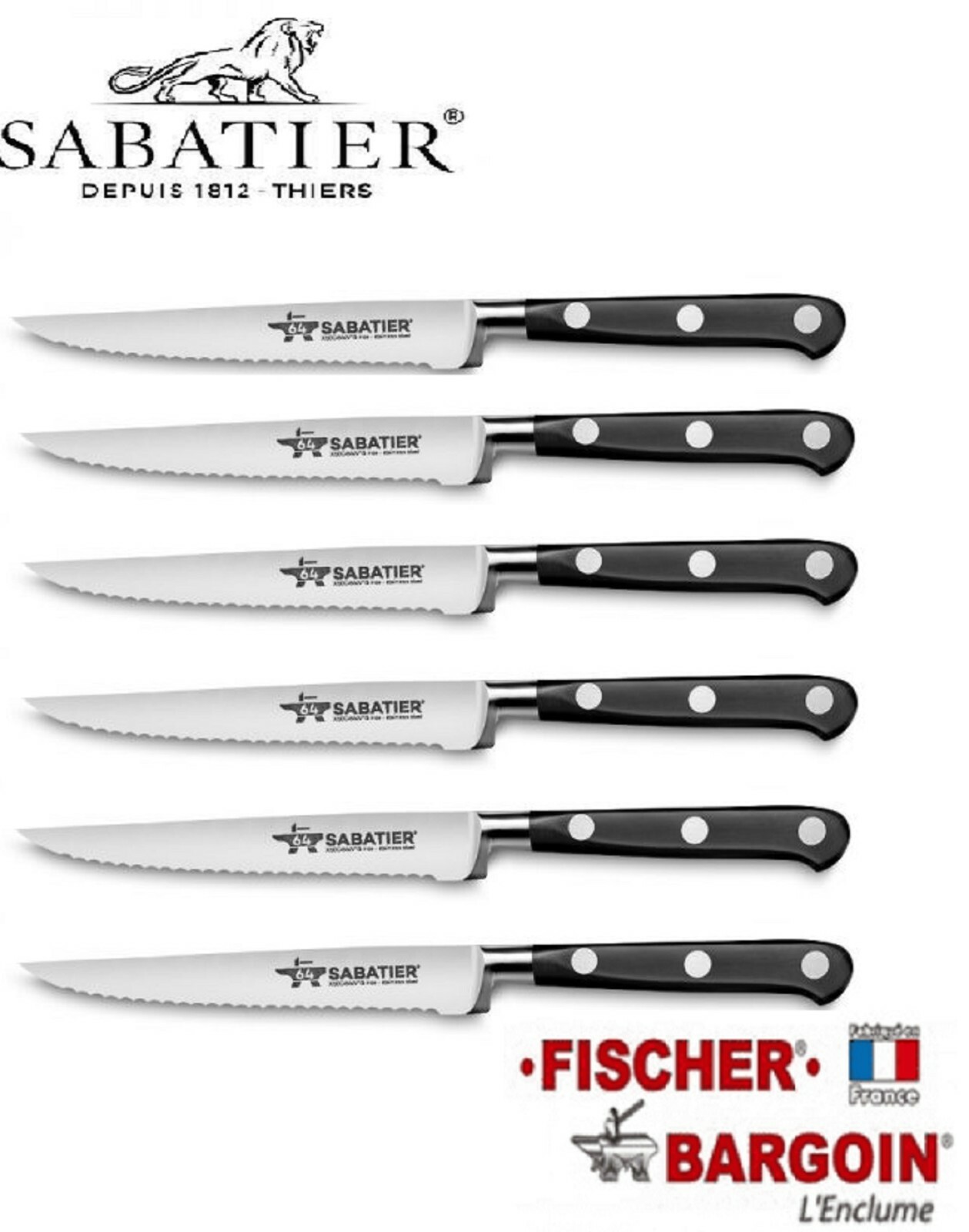 Couteau à steak cranté FISCHER idéal pour vos barbecues et repas de famille en lot de 6