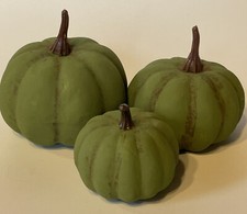 Faux Mini Pumpkins Custom Painted Green Fall Decor Set Of 3