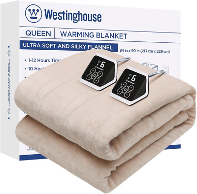 Queen Size Heated Blanket with 10 Heat Levels & Auto Shut Off, Beige