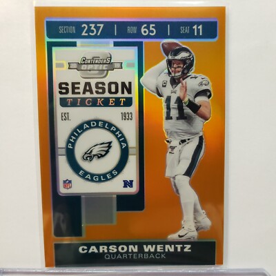 Carson Wentz 2019 Panini Contenders Optic Season Ticket Orange /50 Eagles #51