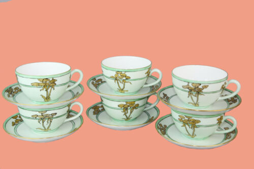 Set of 6 Art Nouveau D & C Limoges Porcelain Cups & Saucers Handpainted, Signed - Picture 1 of 12
