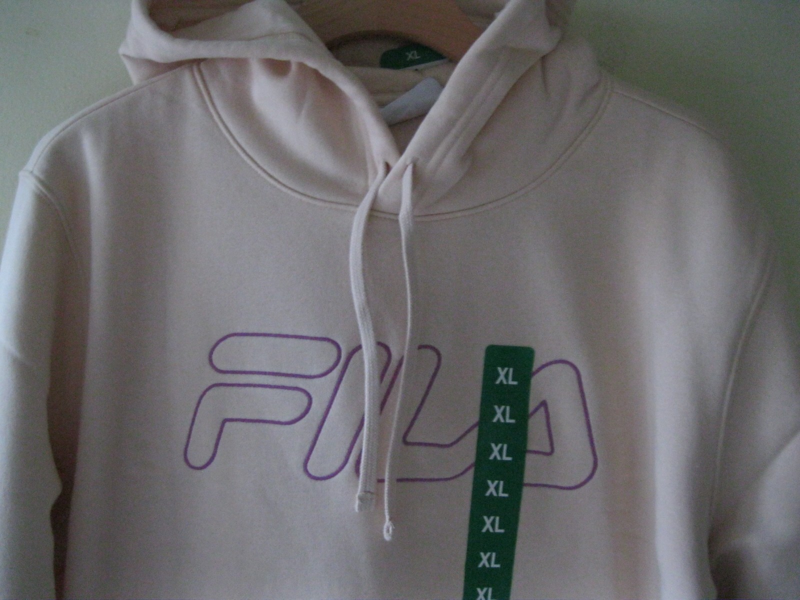 NUOVO FILA maglione donna peso medio pile logo felpa con cappuccio panna taglia XL