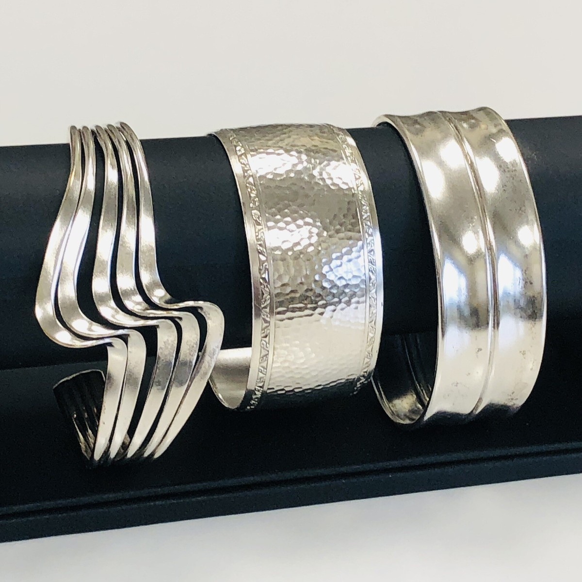 Vintage Lot of 3 Sterling Silver 925 Wide Cuff Bracelets Vintage Lot of 3 Sterling Silver 925 Wide Cuff Bracelets