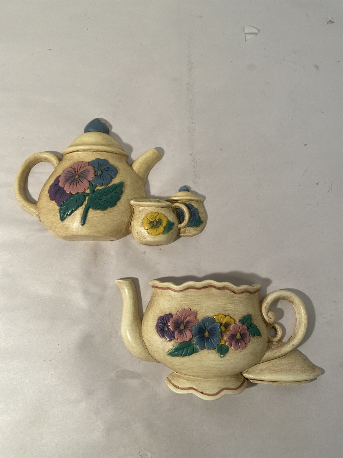 Vintage 1995 Burwood Teapots Wall Art Pocket Planter Decor #3320 Set of 2 USA