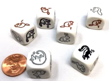 Woodland Dice D6 16mm Rounded Loose 6pc (White w/MultiColored Pips) :E