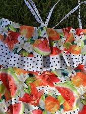 NWT Mayoral Girls 9 Swimsuit Polka Dot Tropical Fruits Ruffles Neiman Marcus