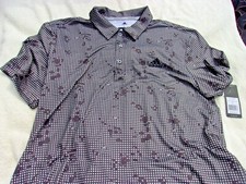 NWT Adidas polo, men's L, gray, with design, polyester, pointed collar, 65