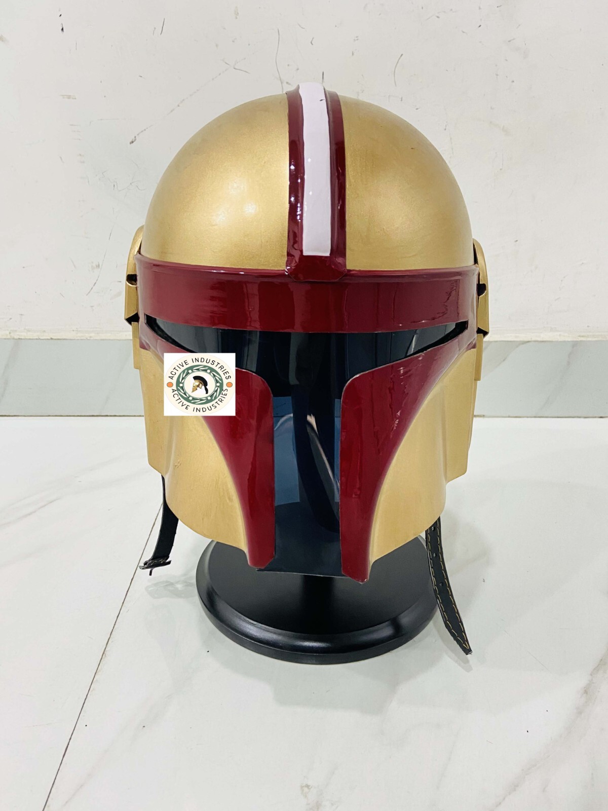 Medieval 18Ga Steel Knight Templar Crusader Helmet with Halloween Stand-image