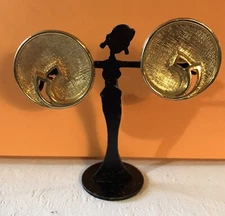 Vintage Signed Emmons Gold Tone Round Cutouts Linen Finish Clip Earrings