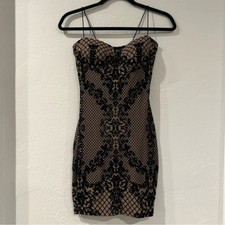 Windsor All Things Regal Flocked Velvet Mini Dress Nude Black Size S NWT