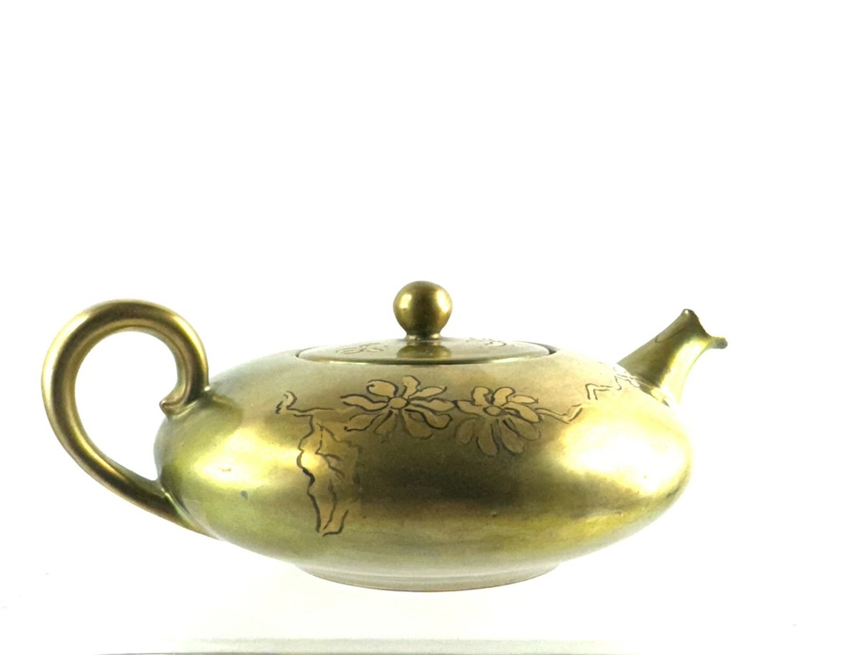 French Antique Limoges Pickard Teapot Hand painted Gold W/ Floral