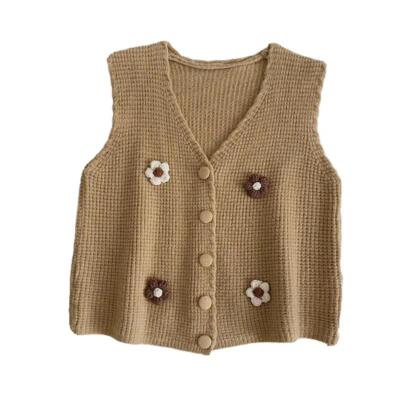 Students Girls Sweet Waistcoat Cardigan Floral Knit Vest Button Mori Waistcoat