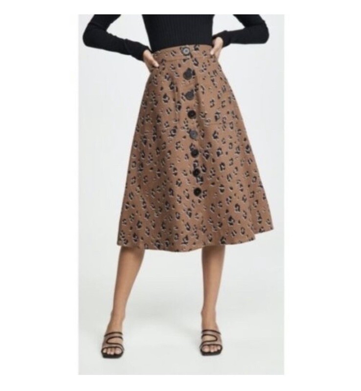 Nicholas Brown Black White Leopard Cheetah Cat Print Button Front Midi Skirt 6