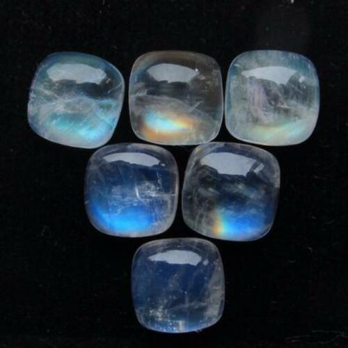 3MM-10MM NATURAL BLUE FLASHY RAINBOW MOONSTONE CUSHION SHAPE FLAT BACK CABOCHON - Picture 5 of 5