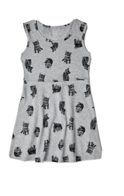 Wonder Nation Girls Sleeveless Scope Neck Soft Fabric Gray Cats Play Dress