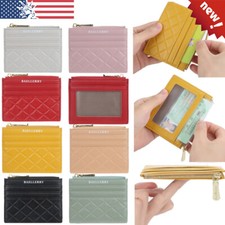 Women Slim Leather Zipper Pocket Wallet ID Credit Card Holders Small Coin Purse