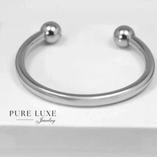 Men's 7" Stainless Steel,Round Cuff Classic Bracelet High Polish Box,