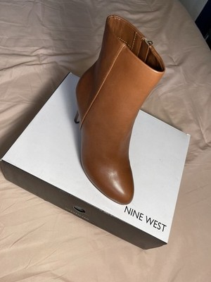 Nine West Quanette Brown Leather Ankle Booties Platform Pointed Toe Zip 6.5M