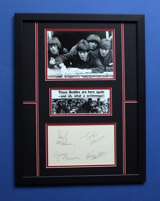 THE BEATLES AUTOGRAPHS framed masterly display Beatlemania