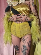 1950s Chartreuse Showgirl Metallic Knit Shorts, Size XXS, W 20  -21  